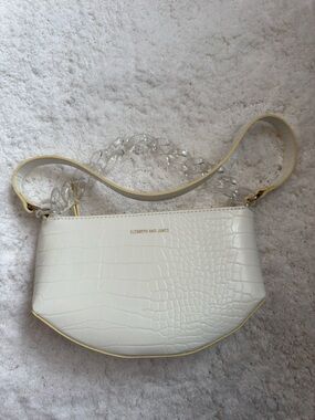 Elizabeth and James Cream Croc-Embossed Shoulder Bag with Clear Chain